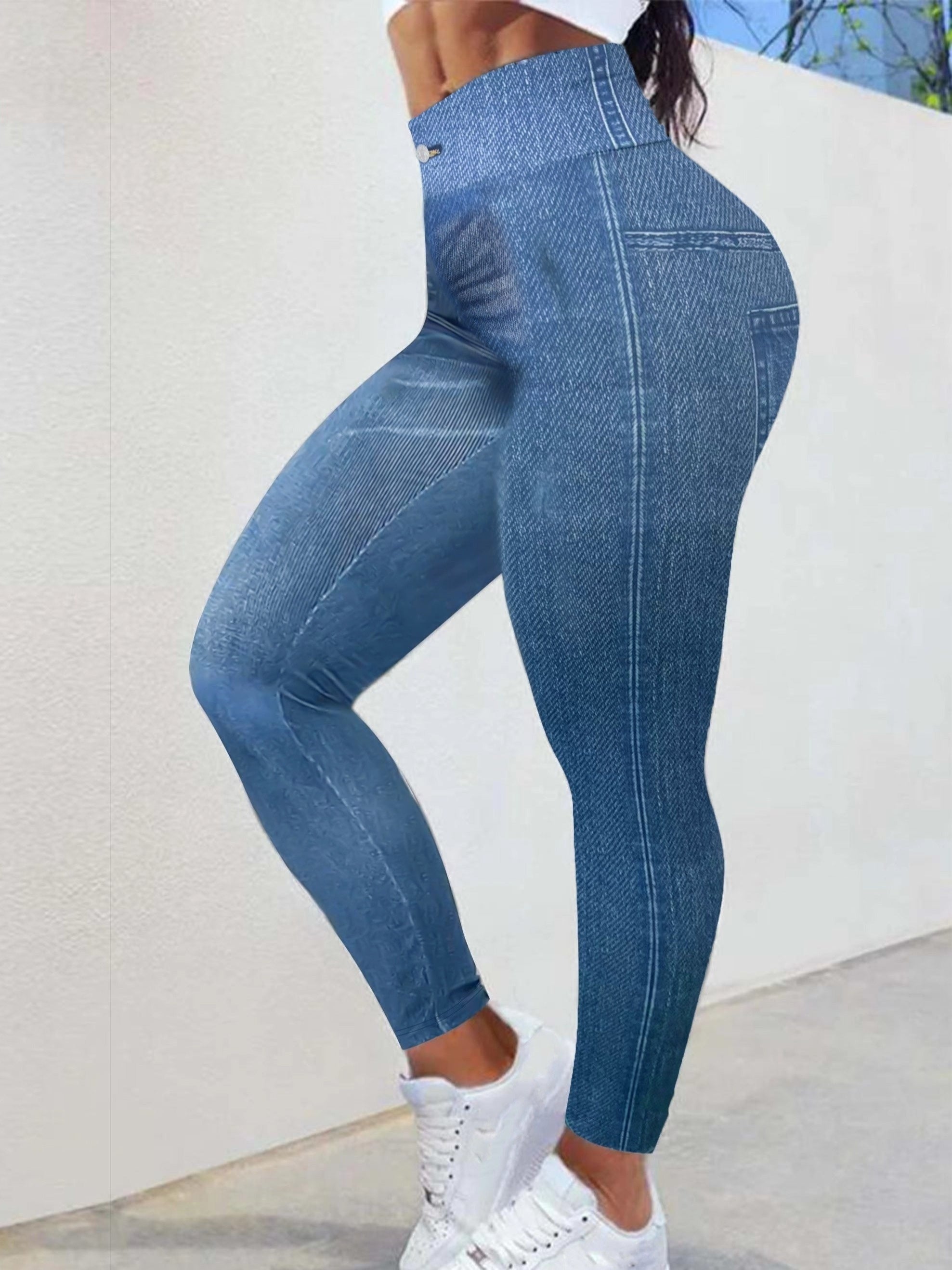  Denim Print High Rise Leggings