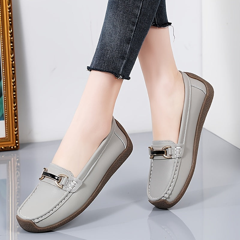 Metal Buckle Decor Loafers Soft & Lightweight Flat Loafers