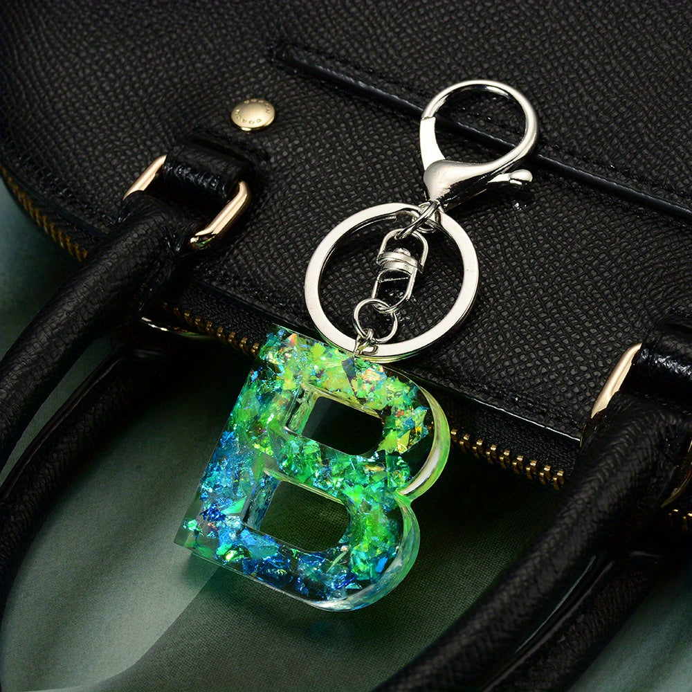 Green Resin Initial Letter Keychain Decorative Bag Accessory Key Ring