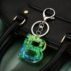 Green Resin Initial Letter Keychain Decorative Bag Accessory Key Ring