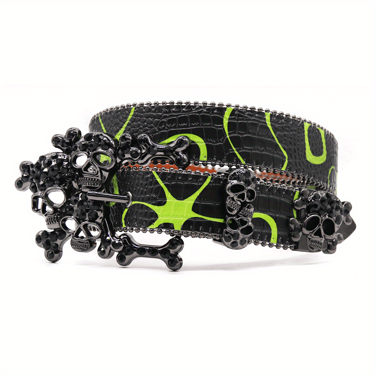 Large Skull Head Rhinestone Belt Hip hop Punk For Men