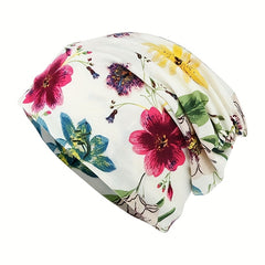 Flower Print Casual Beanie Elastic Skull Hat Women Turban Cap
