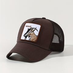 Goat Embroidery Patch Trucker Hat Mesh Breathable Unisex Golf Baseball Cap