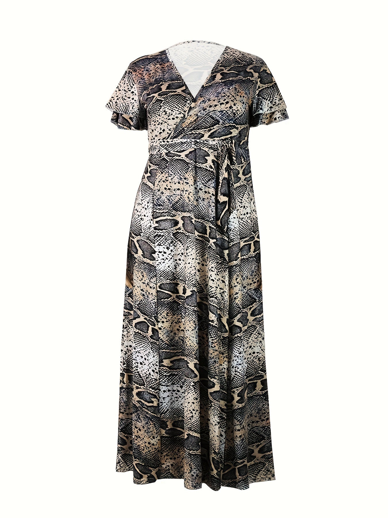  Snake Skin Print Maxi Dress With Belt