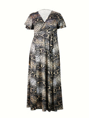  Snake Skin Print Maxi Dress With Belt