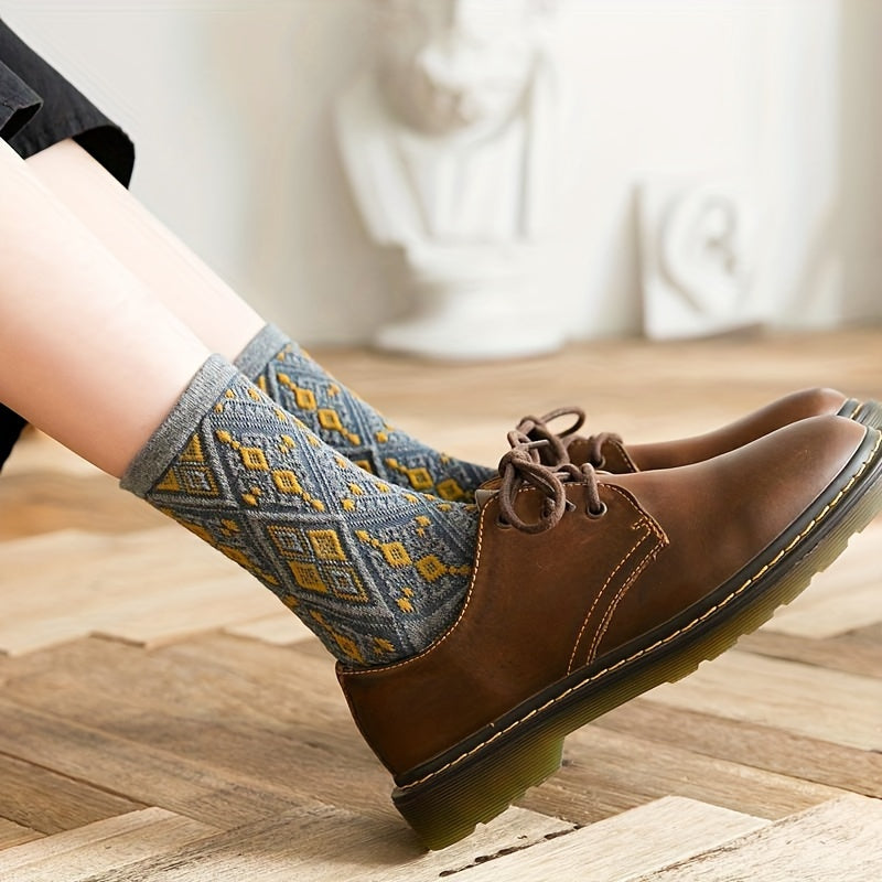 Geometric Pattern Mid Tube Socks Retro Style Women's Stockings