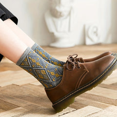 Geometric Pattern Mid Tube Socks Retro Style Women's Stockings