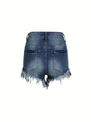  Sexy Denim Shorts Women's Plus Ripped Fringe Trim Denim Shorts