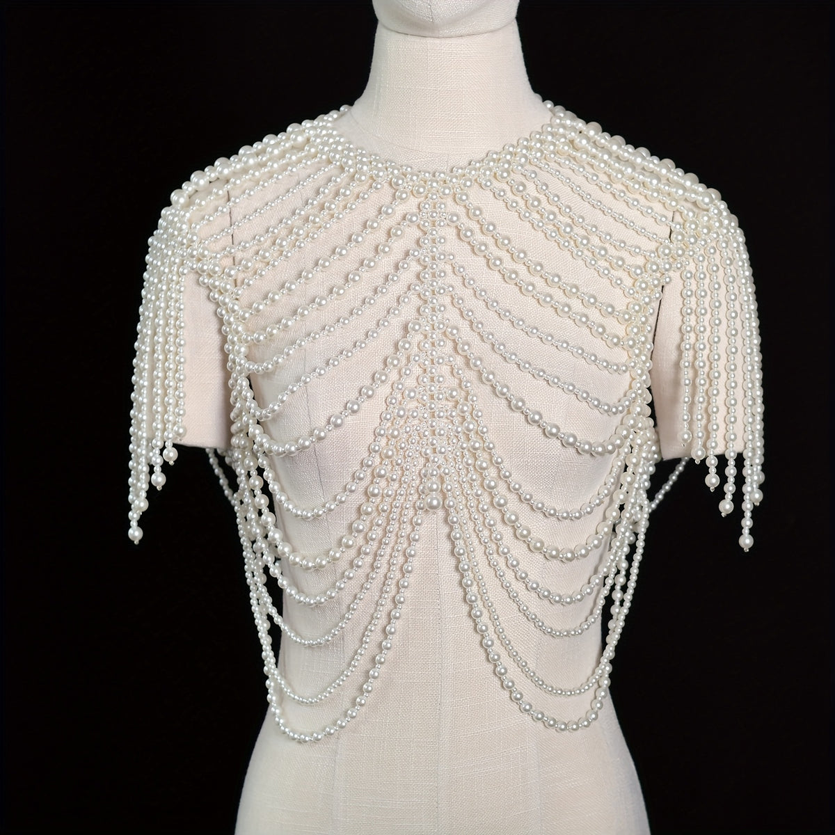 Baroque Faux Pearl Body Chain Shawl for Women Bridal Gowns Banquets Photoshoots