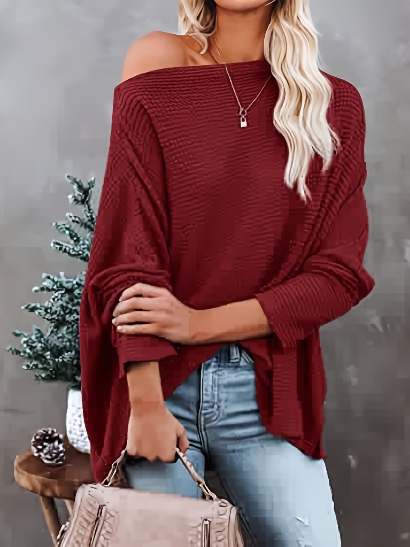 Off Shoulder Bat Sleeve Knitted Sweater Top