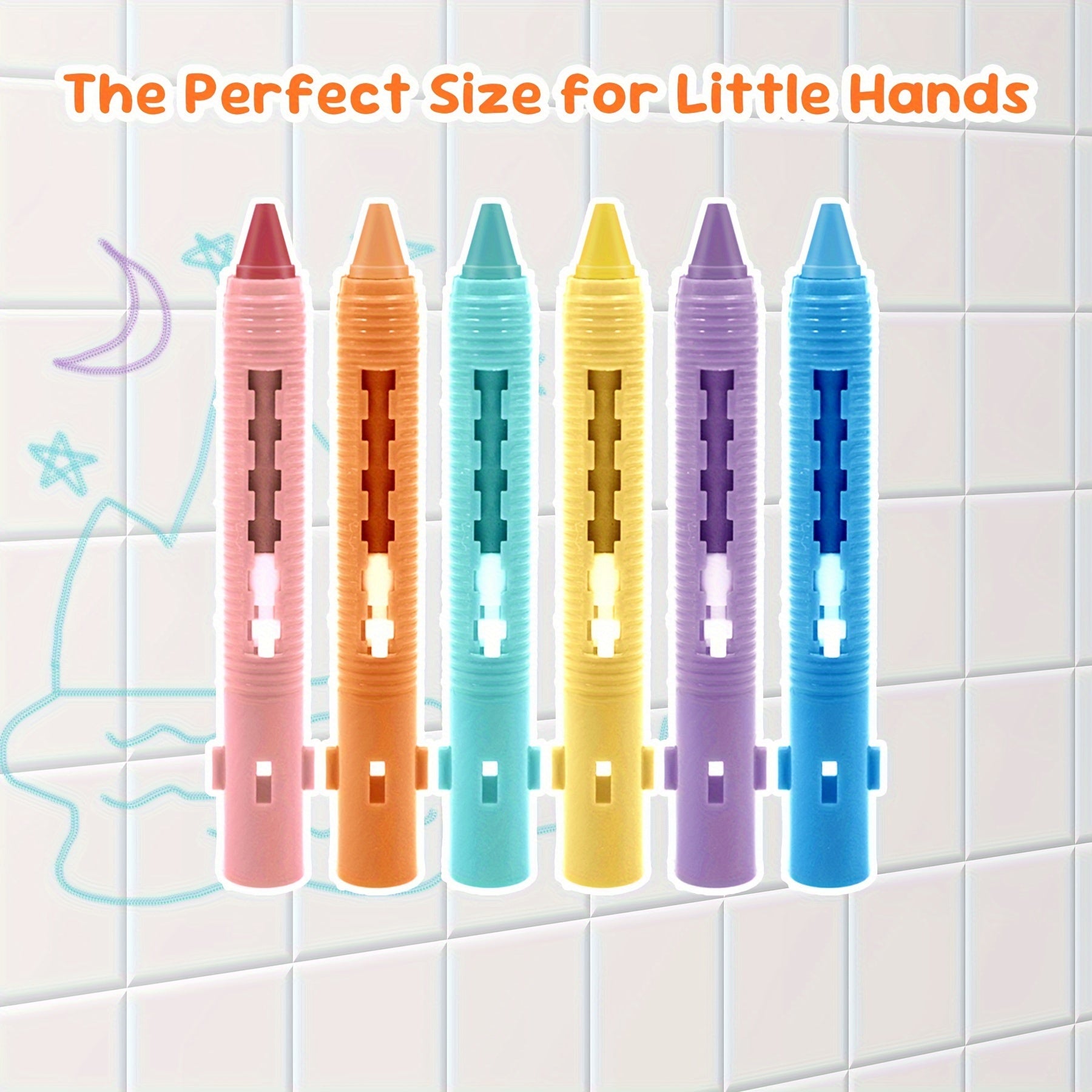 6pcs Washable Bath Crayons Set for Kids, Colorful Bathtub Markers Shower Crayons