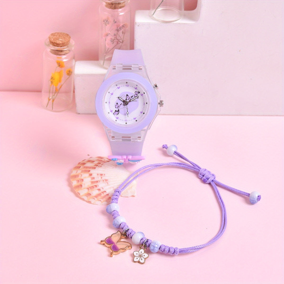 Silicone Butterfly Strap Girls' Watch Set