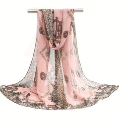Leopard Chain Print Chiffon Scarf Thin Breathable Shawl Summer Sunscreen