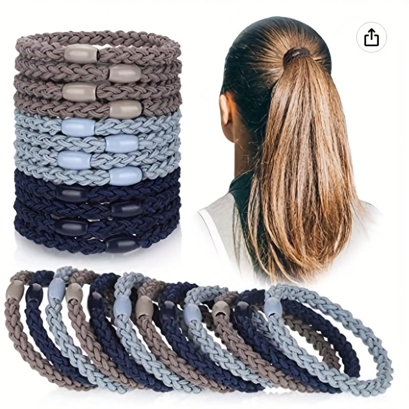 12pcs Elastic Hair Rope Braided Ponytail Hair Accessories Headband Hair Tie