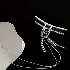 Long Tassel Chain Hair Claw Clip Silvery Non Slip Strong Hold Grip Hair Jaw Clip