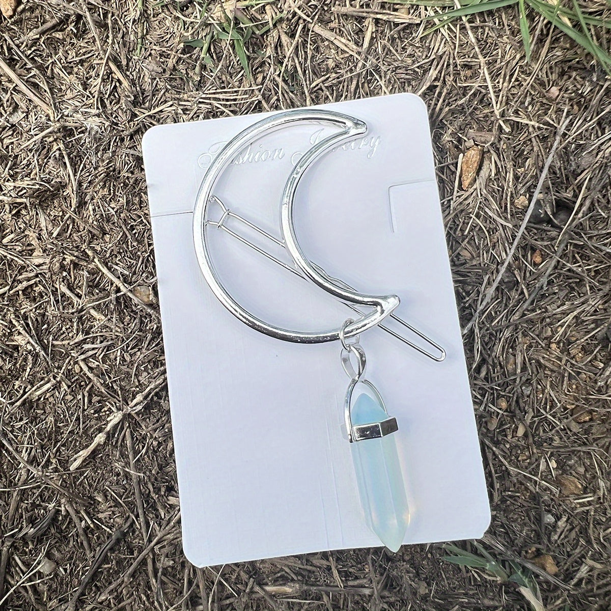 Opalite Crescent Moon Hair Clip Crystal Jewelry