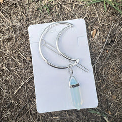 Opalite Crescent Moon Hair Clip Crystal Jewelry