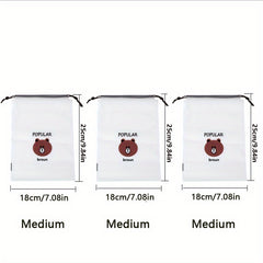3 Pcs Bear Print Drawstring Storage Pouch Lightweight Shoes Bag