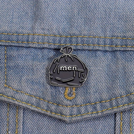 Men Garbage Bag Enamel Pins Custom Brooches Funny Punk Jewelry Gift