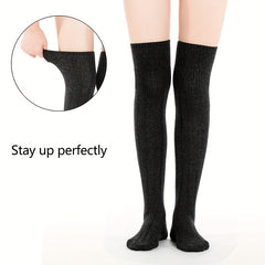 Solid Thigh High Socks College Style Over The Knee Socks Women's Stockings
