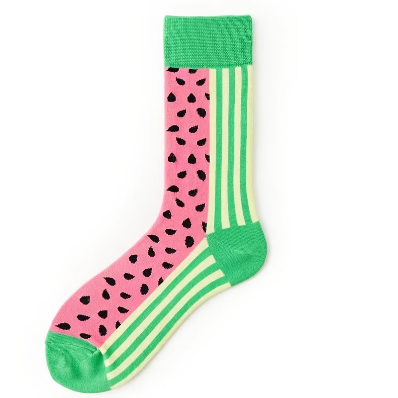 Watermelon Pattern Colorblock Crew Socks Women's Stockings
