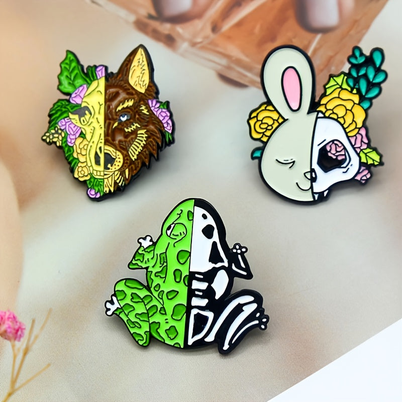 Half Skeleton Animal Brooch Novelty Design