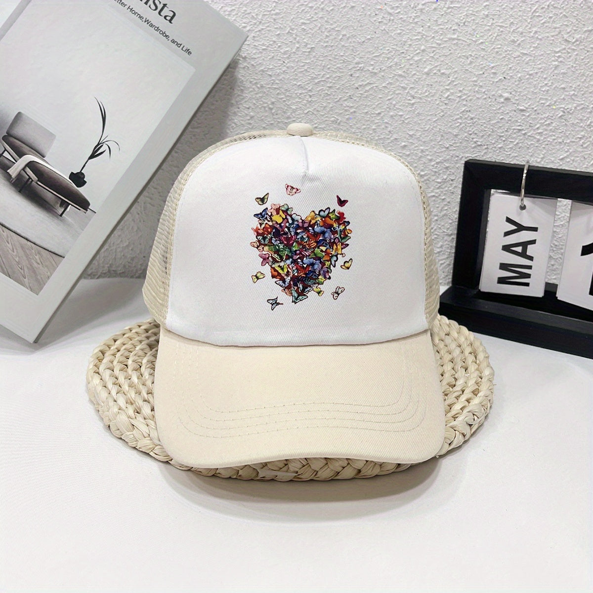 Butterfly Heart Print Trucker Hat Mesh Cartoon Baseball Cap
