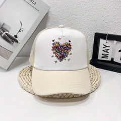 Butterfly Heart Print Trucker Hat Mesh Cartoon Baseball Cap