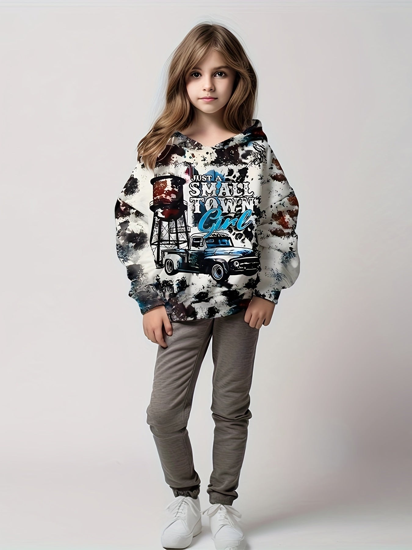 Small Town Girl Tie Dye Hoodie Girls Hooded Pullover Spring Fall Gift 4-14y