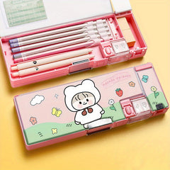 Large Capacity Double Layer Plastic Pen Box