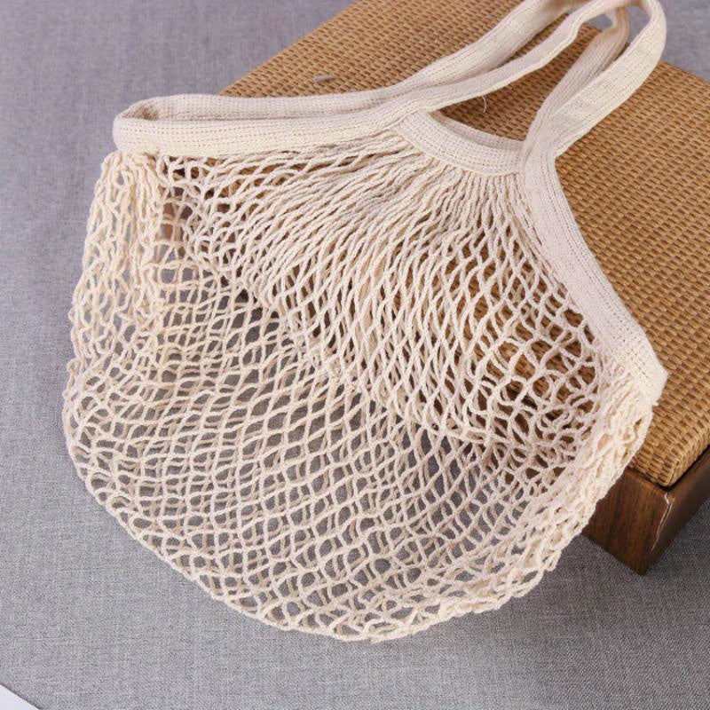 Cotton Mesh Grocery Bag with Short Handle, Portable Tote