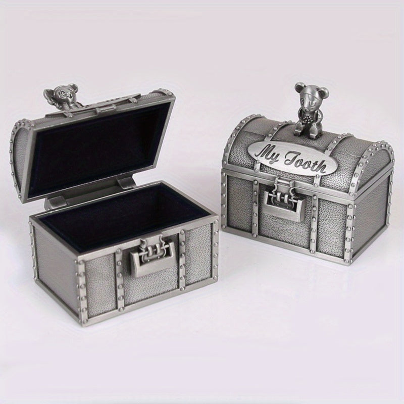 Baby Tooth Treasure Chest Box Silvery Tooth Holder And Curl Organizer Set
