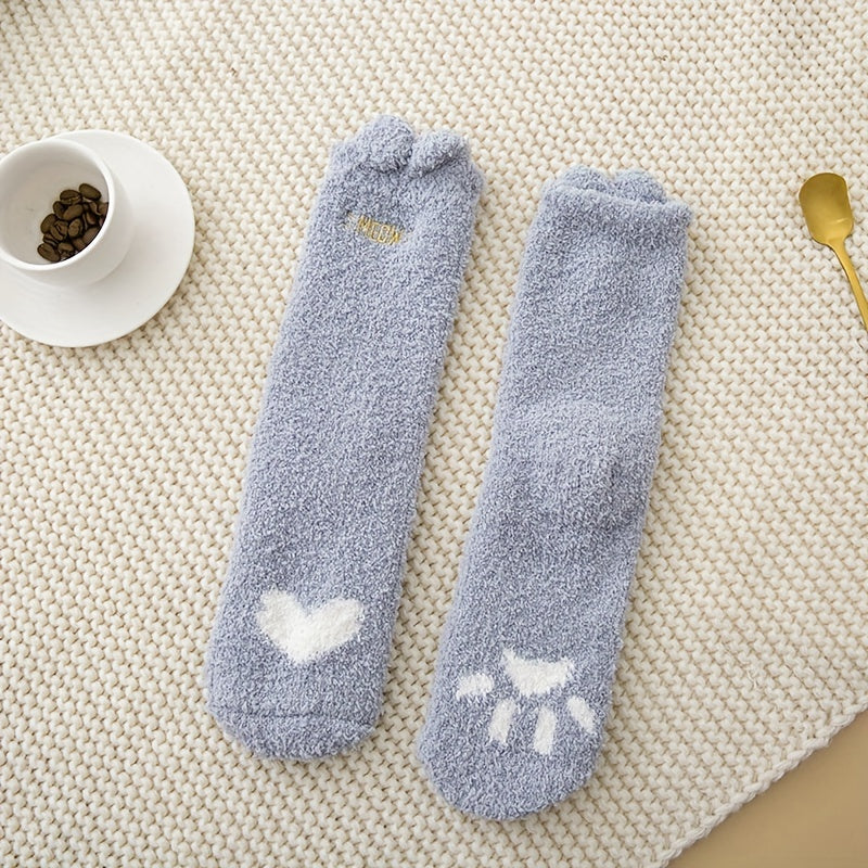 4 Pairs Heart Print Socks Comfy & Warm Fuzzy Socks Women's Stockings
