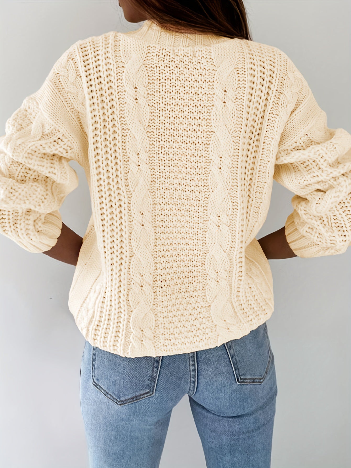 Women's Plus Solid Cable Long Sleeve Button Up Cardigan