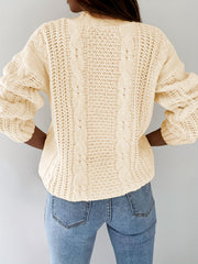Women's Plus Solid Cable Long Sleeve Button Up Cardigan