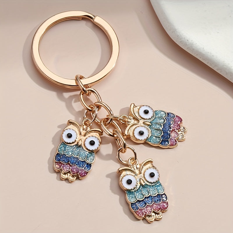 Cartoon Owl Keychain Glitter Animal Key Ring Purse Bag Charm