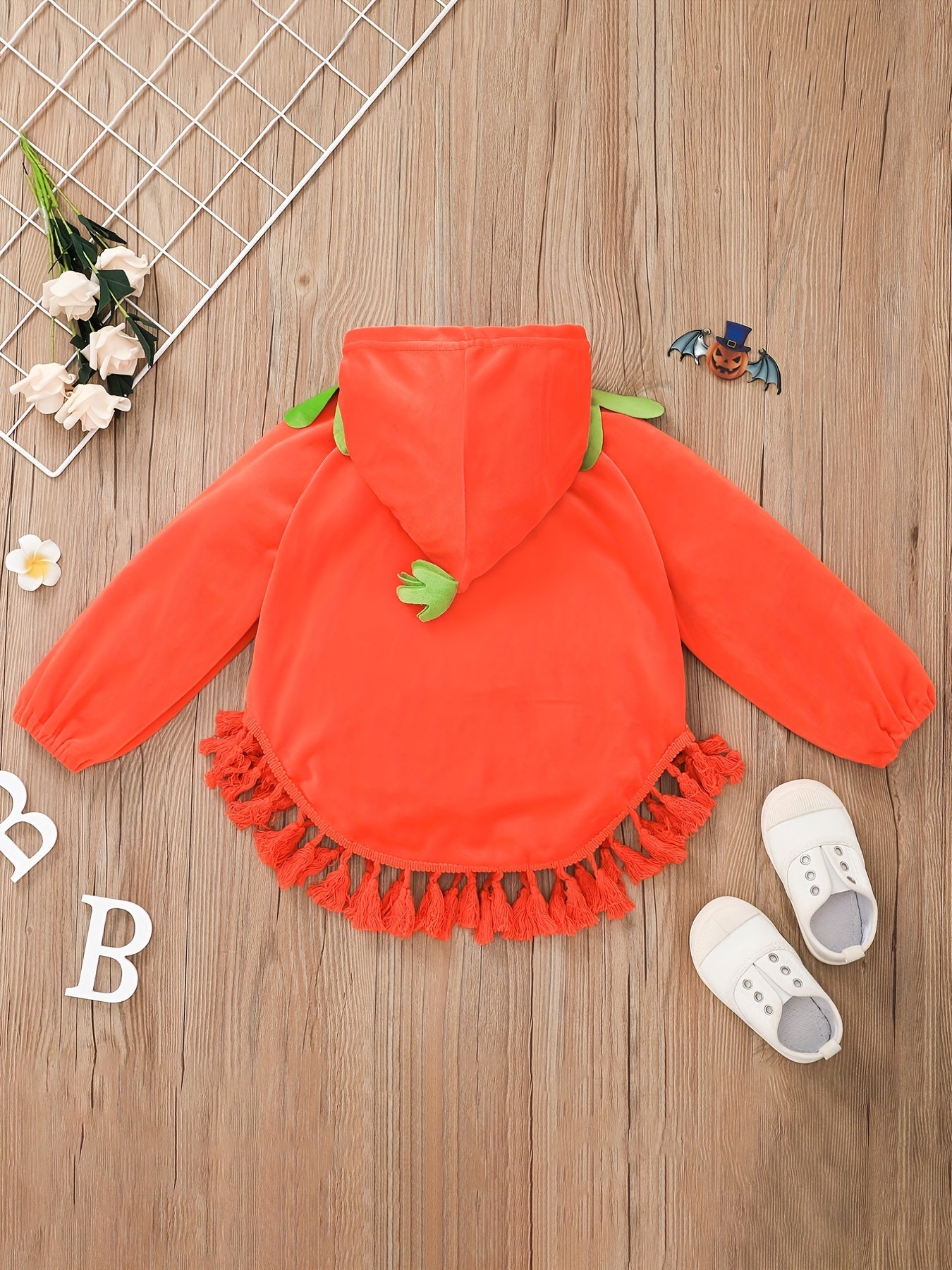 Pumpkin Graphic Print Long Sleeve Hooded Costume Top for Halloween Party