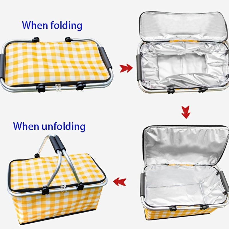 30L Plaid Pattern Picnic Storage Basket Lightweight Handbag
