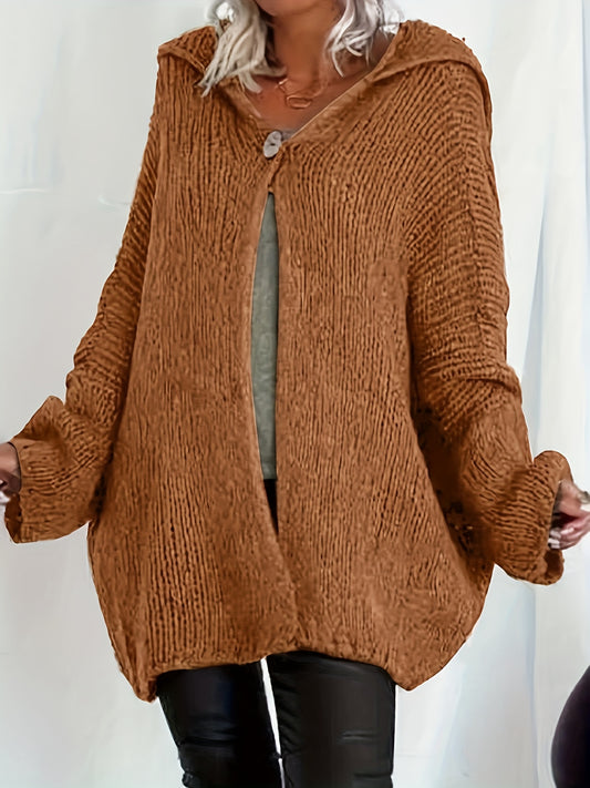  Long Sleeve Button Hooded Cardigan