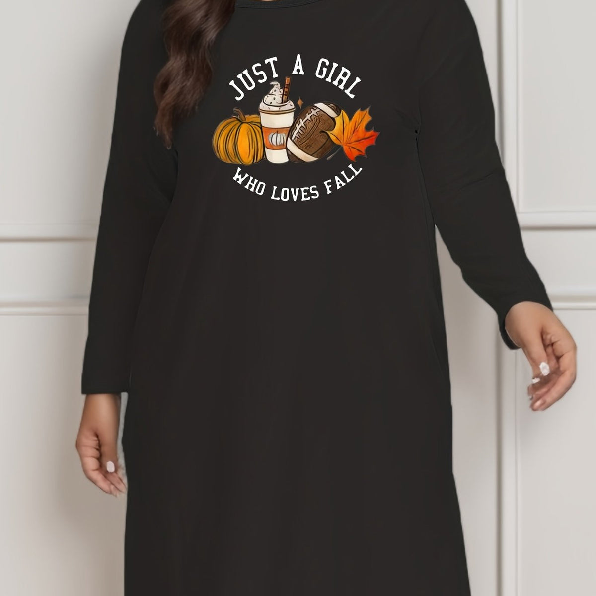  Casual Loungewear Dress Women's Plus Rugby & Pumpkin Print Long Sleeve