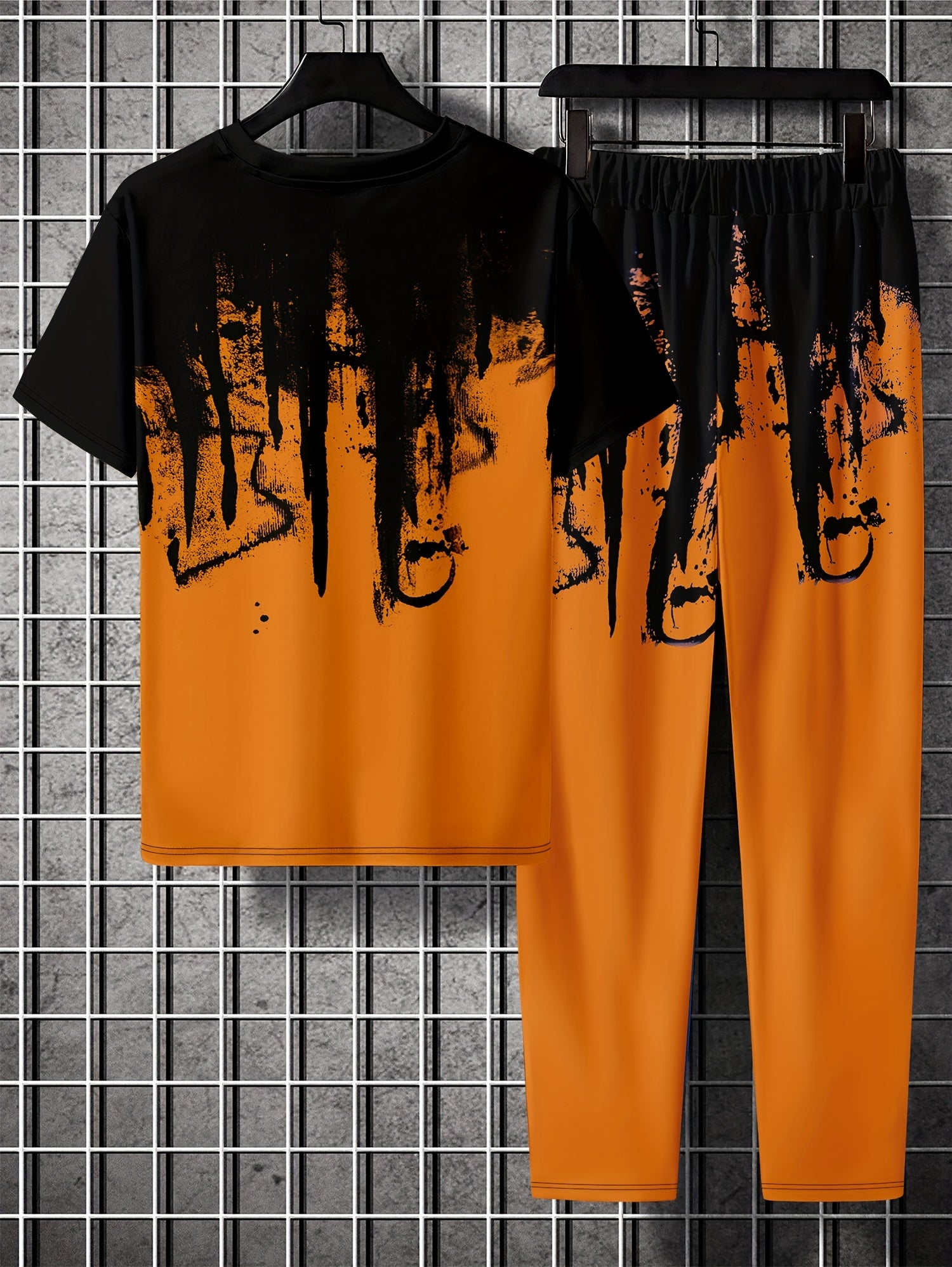 Ink Pattern Men's 2 Piece Outfits T-shirt & Sweatpants Set