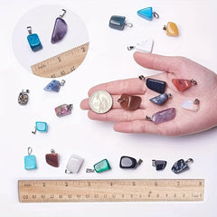 Crystal Stone Charms Set Chakra Beads Pendants with Leather Necklace Chain