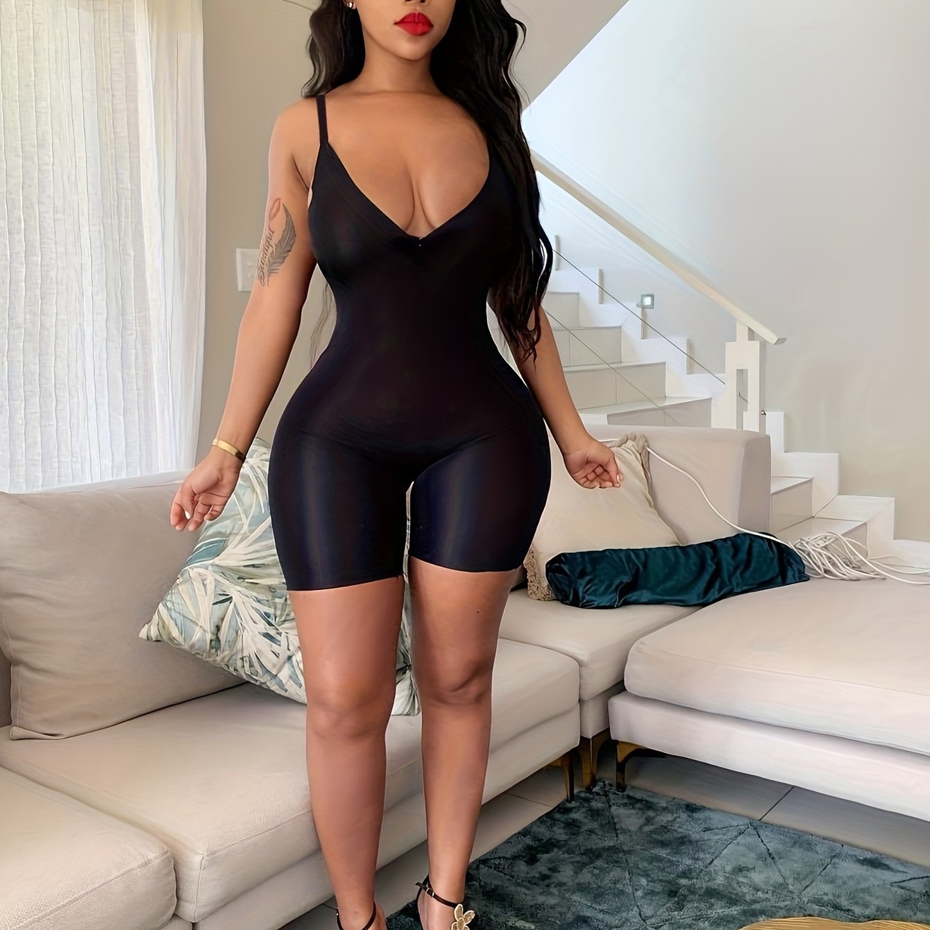 Sexy Solid Pajama Romper Spaghetti Straps Backless