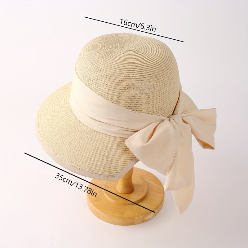 Bowknot Ribbon Sun Hat Wide Brim UV Protection Straw Hats Classic Summer