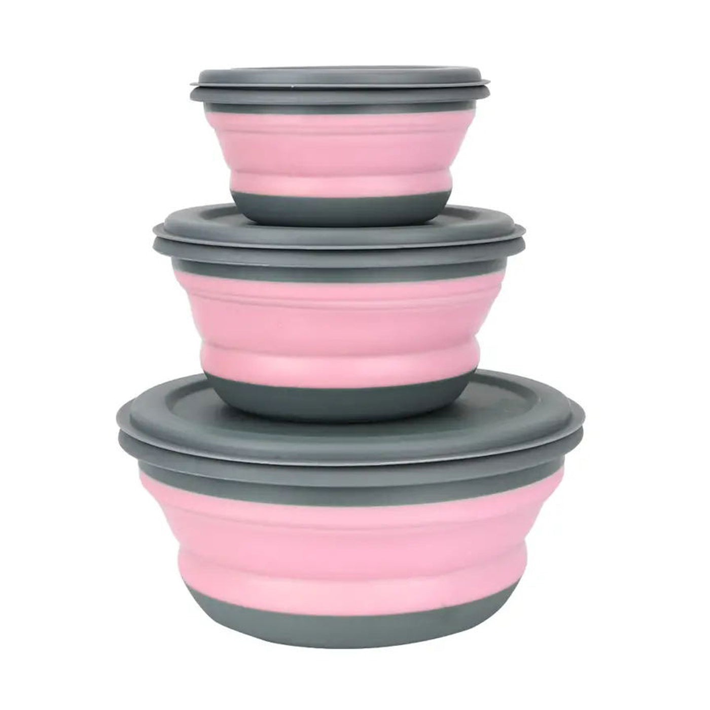 3pcs Silicone Foldable Lunch Box Set with Lid Portable Camping Bowl Picnic Salad