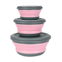 3pcs Silicone Foldable Lunch Box Set with Lid Portable Camping Bowl Picnic Salad