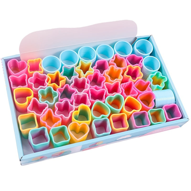 48pcs Mini Rainbow Circle Toys Five star Spring Stacking Party in Colorful Box