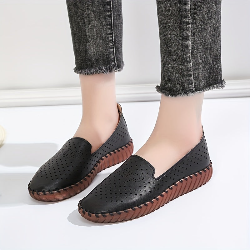 Women's Hollow Out Flat Shoes Faux Leather Slip On Lightweight & Breathable