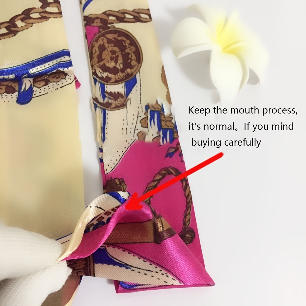 2pcs Skinny Scarf & Ring Set Rose Red Ribbon Twilly Scarf & Faux Pearl Camellia