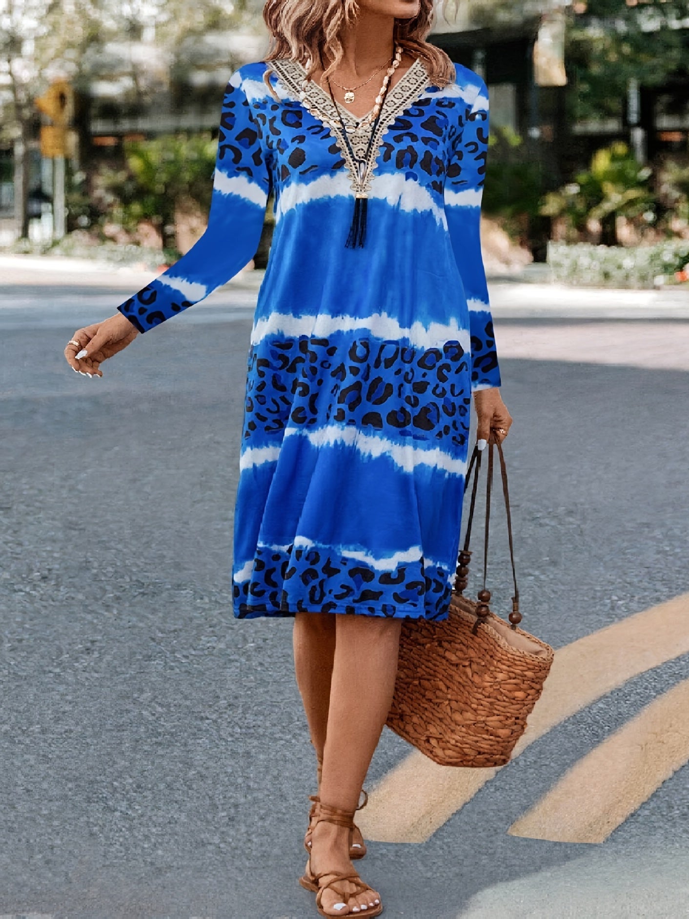 Colorblock Leopard Tie Dye Maxi Dress